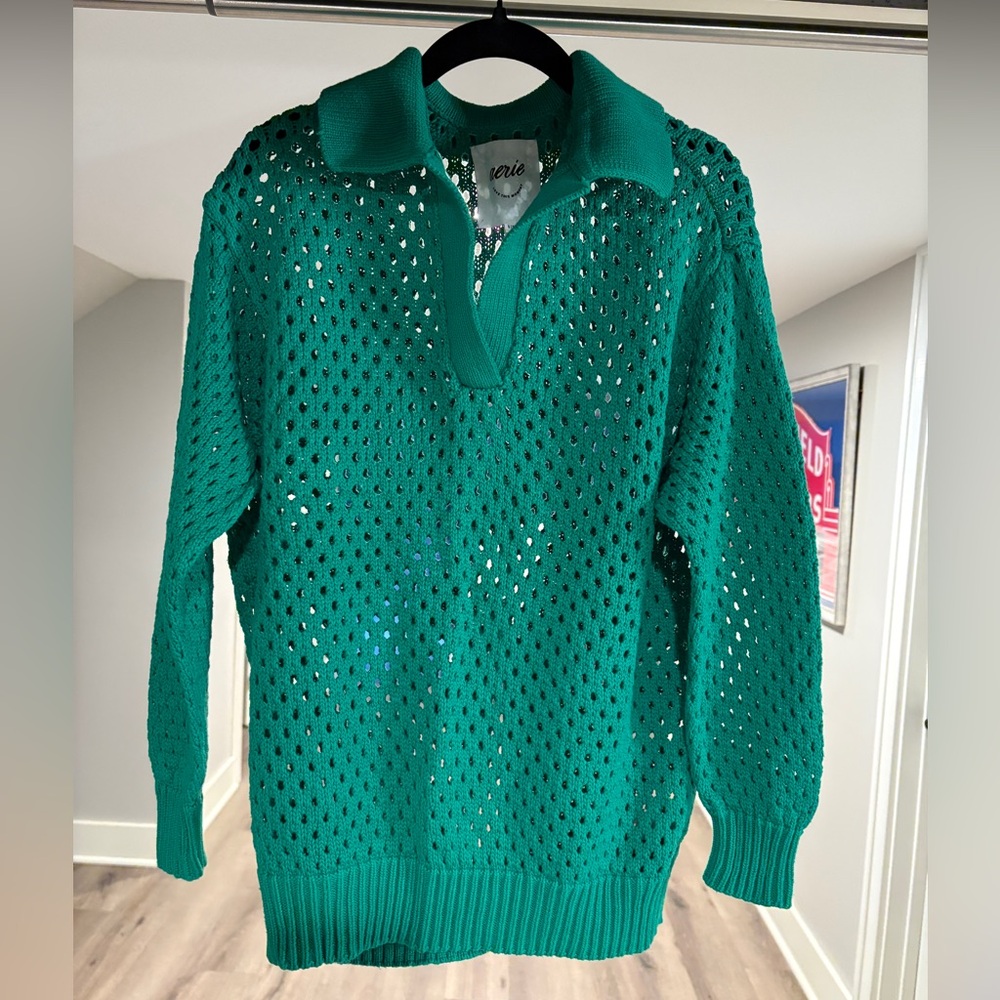 Aerie Kelly Green Open-Knit Sweater
